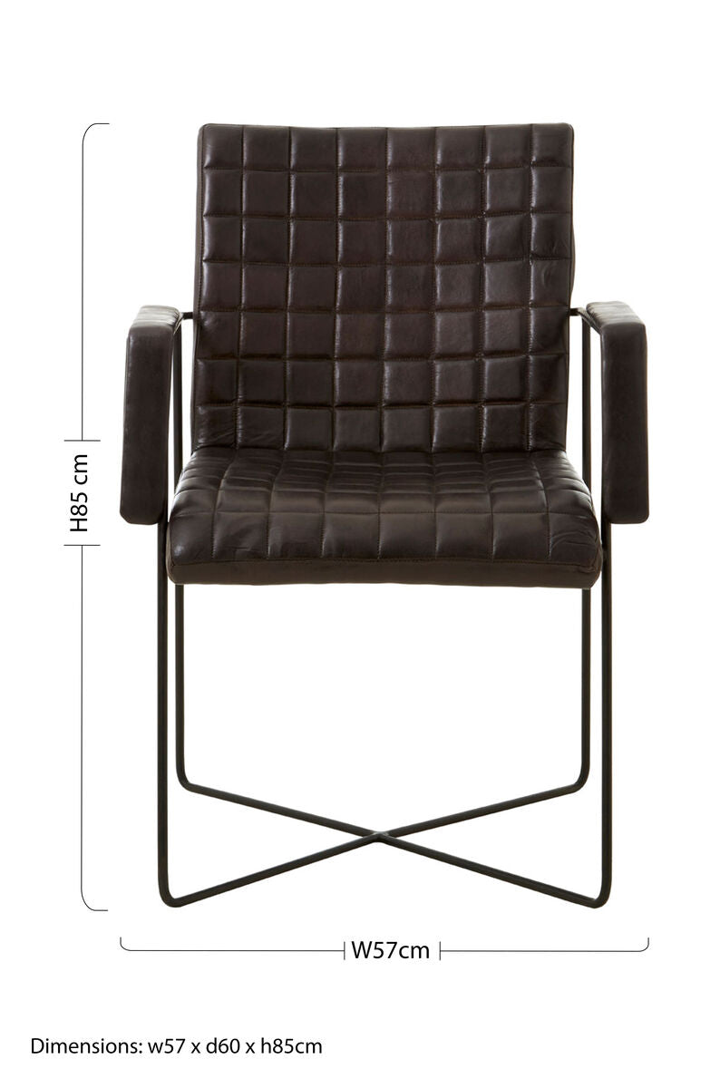 Buffalo Black Quilted Leather Chair with Black Iron Frame