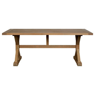 Aged Grey Oak Dining Table with Prominent Silvery Grain and Crossed Base, Lyon
