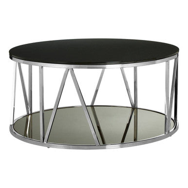 Alvaro Chrome Stainless Steel Coffee Table with Black Tempered Glass Top