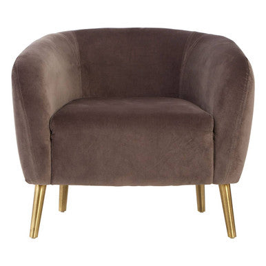 Louxor Grey Velvet Round Armchair with Gold Finish Metal Legs