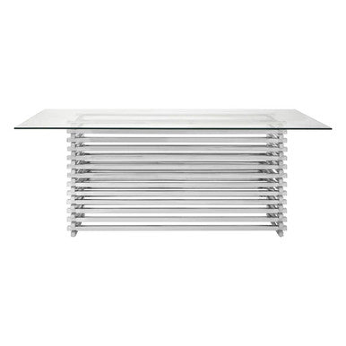Silver Dining Table with Clear Tempered Glass Top | Vogue