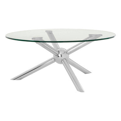 Round Silver Coffee Table with Tempered Glass Top | Novo