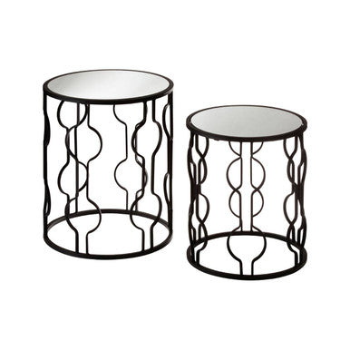 Avantis Black Metal and Mirror Set Of 2 Side Tables