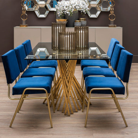 Clear Tempered Glass Top Dining Table with Reflective Gold Frame, Arezzo
