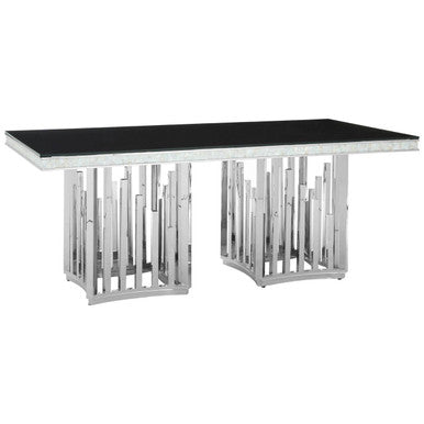 Eliza Silver Finish Dining Table with Black Glass Top