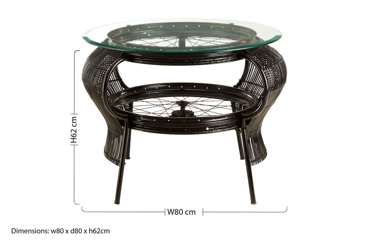 Clear Glass Top Table with Black Finish Bamboo and Iron Frame | Mantis