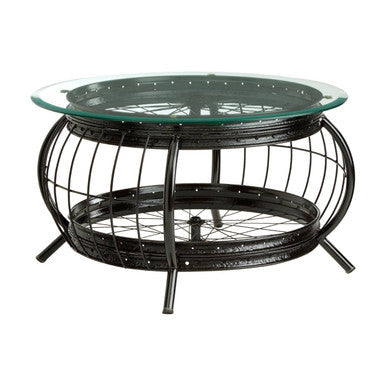Clear Glass Top Coffee Table with Black Finish Bamboo and Iron Frame | Mantis