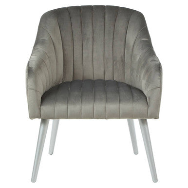 Louxor Grey Fabric Armchair with Silver Finish Wood Legs