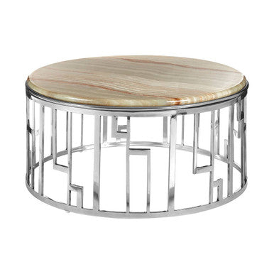 Natural Onyx Stone Top Coffee Table with Silver Stainless Steel Frame | Relic