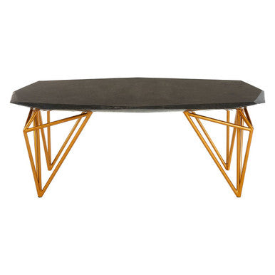 Black Marble Top Coffee Table with Gold Finish Iron Legs | Relic