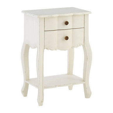 White Wooden 2-Drawer Bedside Table with Brass Finished Handles | Loire