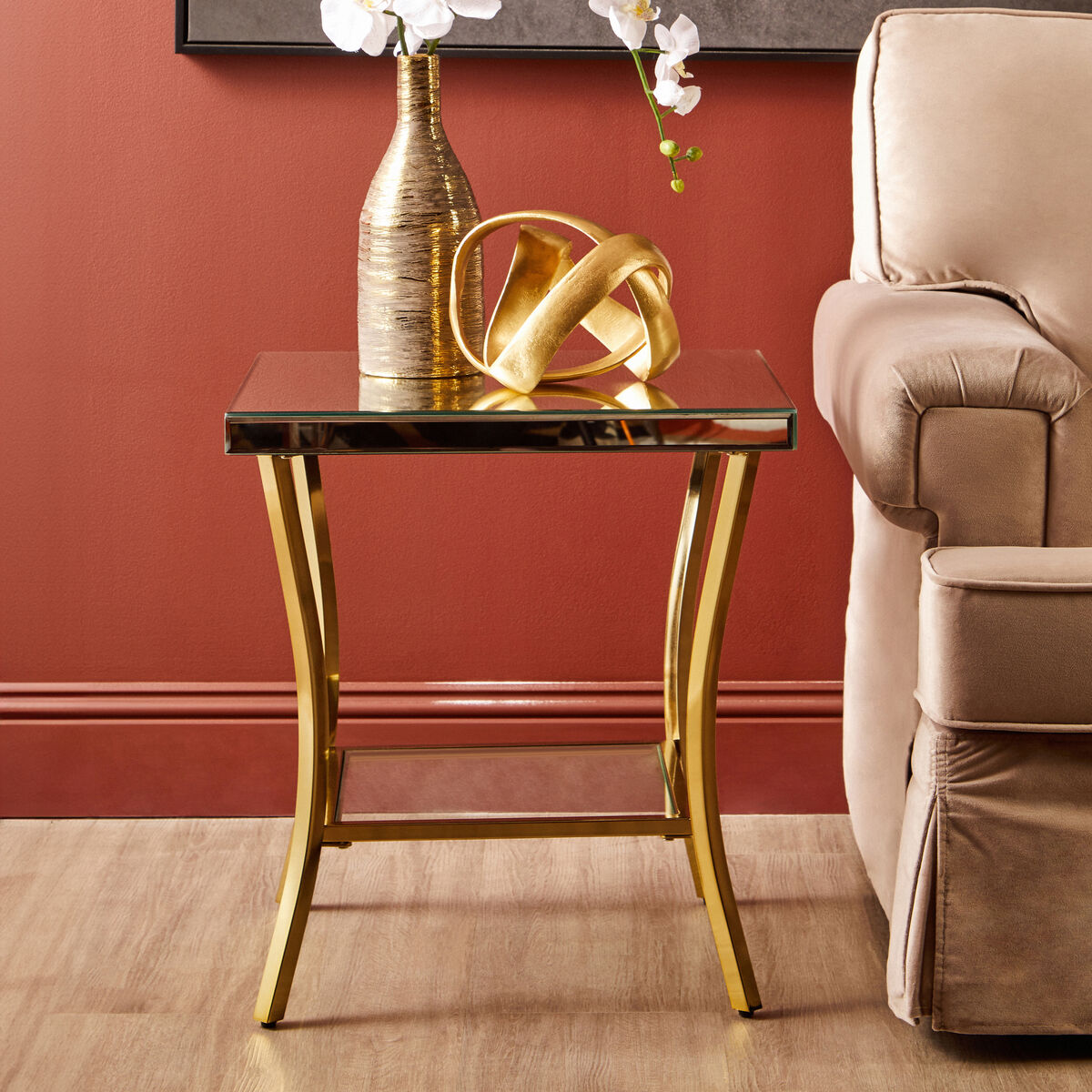 Kensington Townhouse Mirror Side Table With Gold Legs