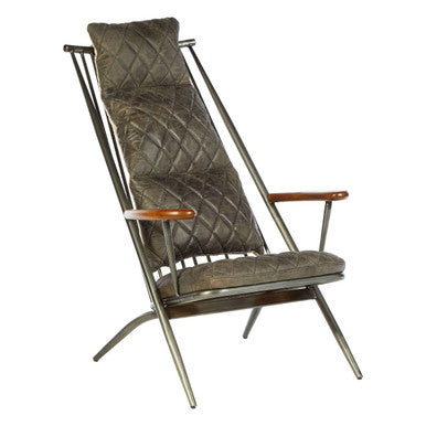Hoxton Grey Leather Quilted High Back Chair