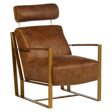 Hoxton Light Brown Leather Lounge Chair with Headrest