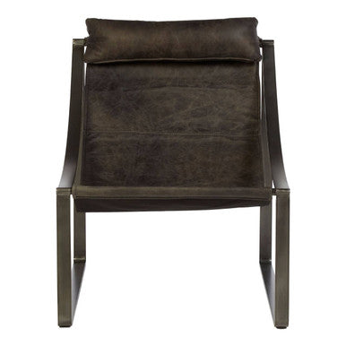 Hoxton Antique Black Leather Sling Chair with Iron Sledge Base