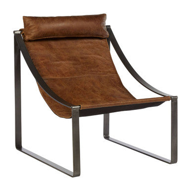 Hoxton Light Brown Leather Sling Chair with Iron Sledge Base
