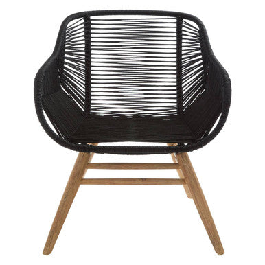 Sisal Black Rope Armchair with Natural Wood Legs