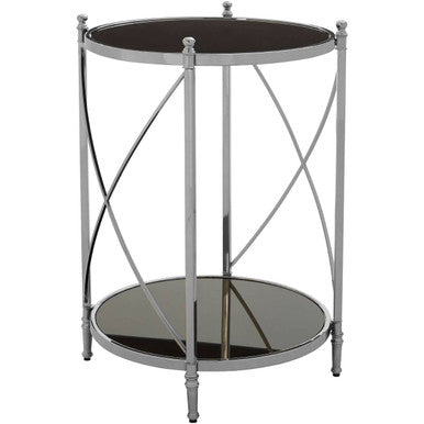Black Mirrored Glass Two Tier Round Side Table | Hoffmann