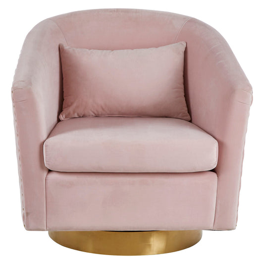 Plazoni Pink Velvet Swivel Chair with Gold Finish Stainless Steel Base