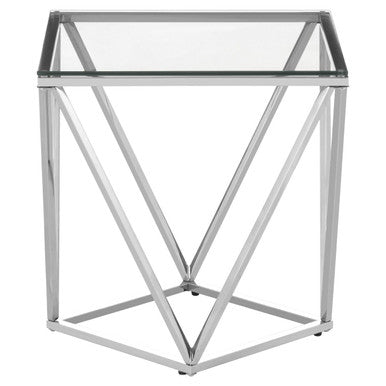 Silver Twist Design Small End Table with Tempered Glass Top | Allure