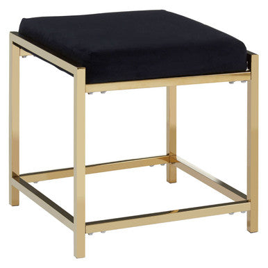 Allure Black Velvet And Gold Finish Stool