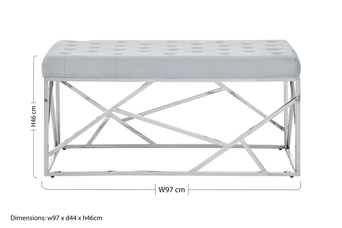 Allure Powder Blue Velvet Bench with Geometric Frame