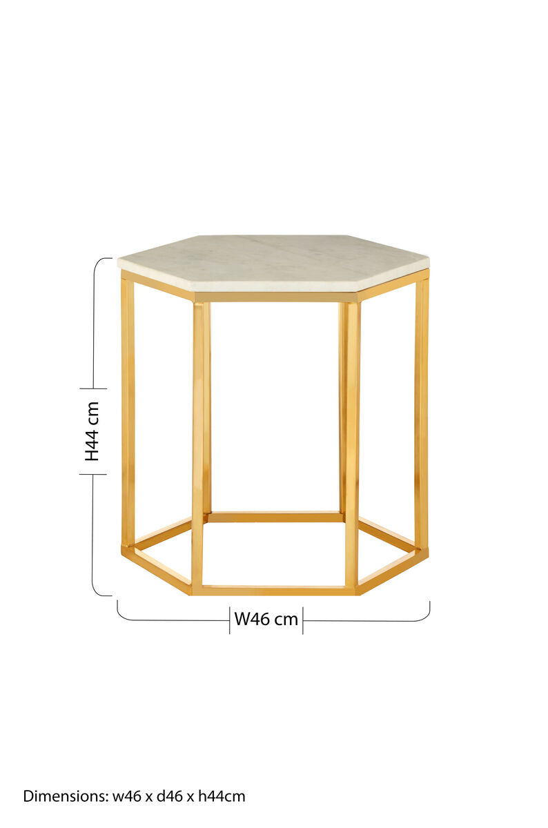 Templar White Marble and Gold Hexagonal Side Table