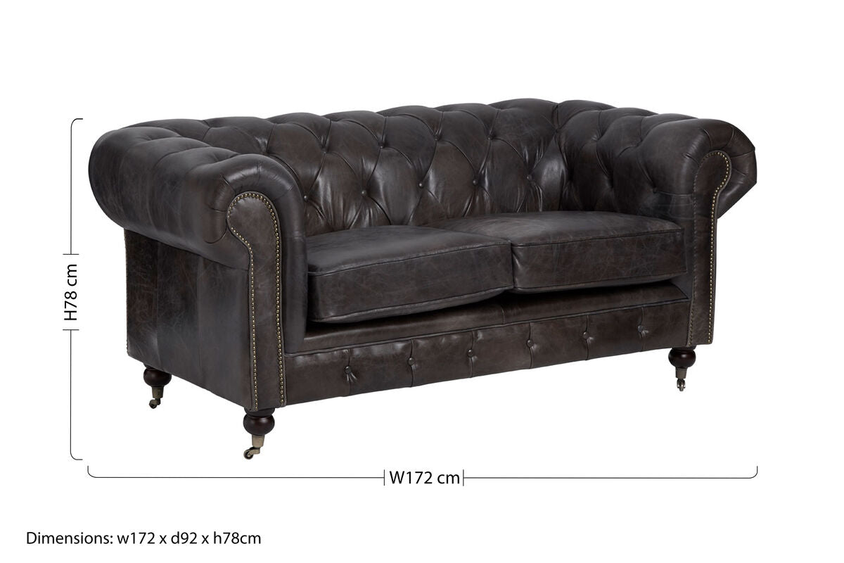 Victor Dark Grey Brown Leather Chesterfield 2 Seat Sofa