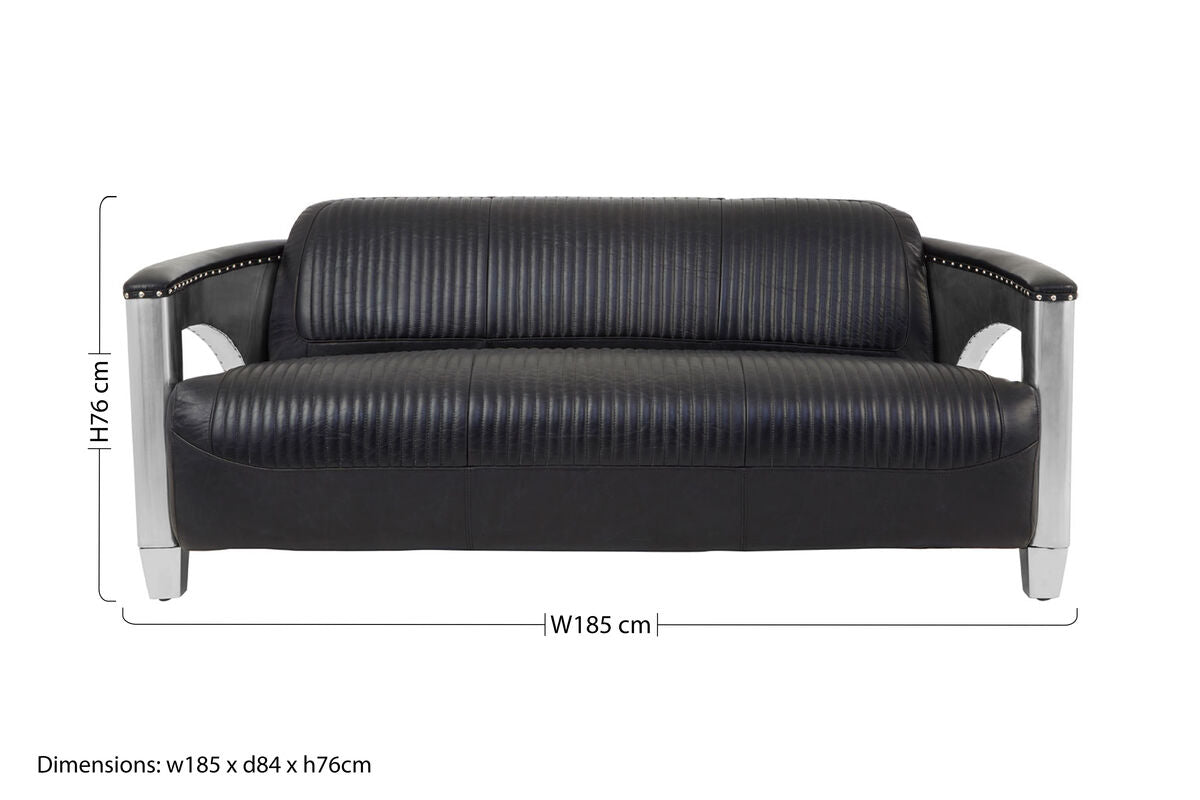 Victor 3 Seat Black Leather Sofa