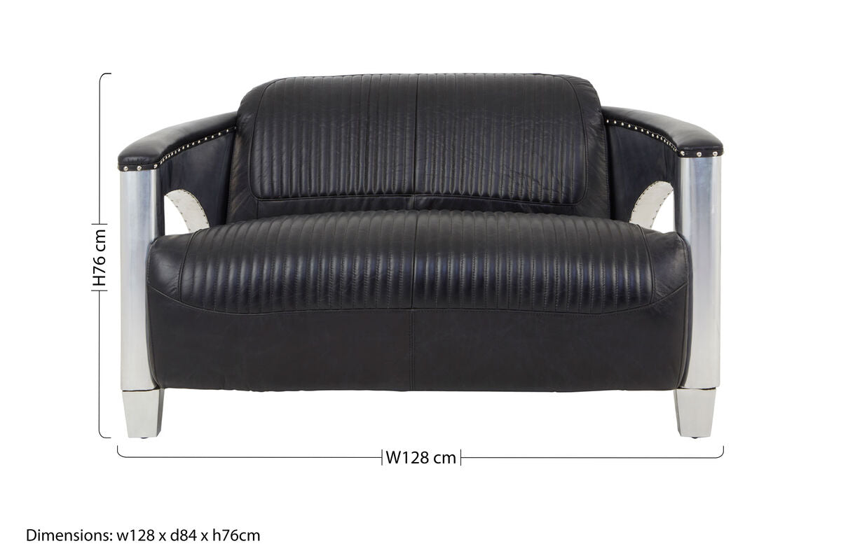 Victor 2 Seat Black Leather Sofa