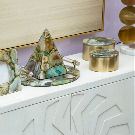 Bowerbird Green And Gold Agate Tray