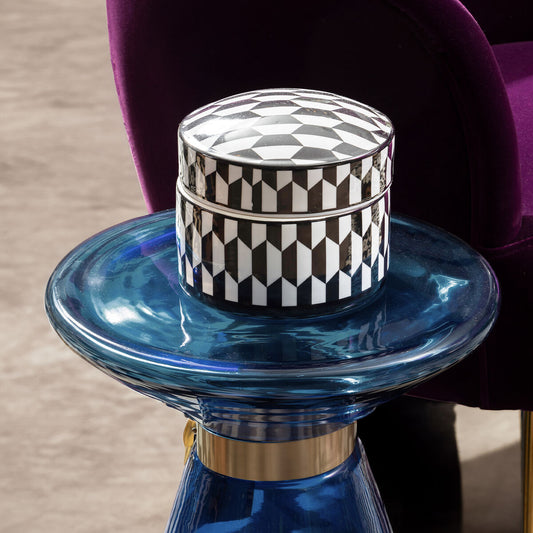 Marlo Large Black and White Geometric Print Ceramic Trinket Box