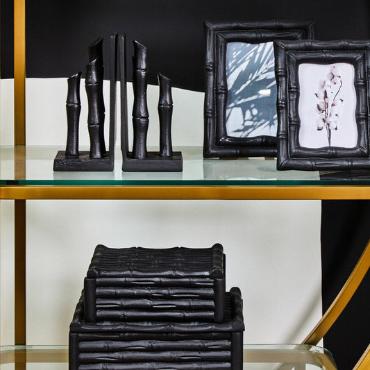Hiba Large Black Finish Bamboo Effect Trinket Box