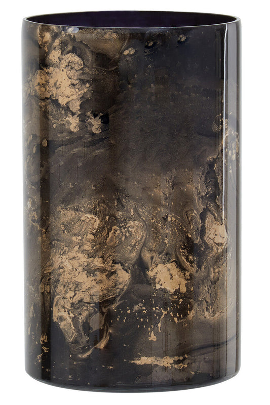 Gaia Black And Gold Marble Effect Large Candle Holder