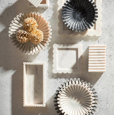 Savio White Marble Square Small Tray With Scallop Edges