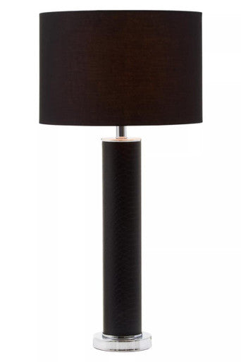 Hanah Black Snake Leather Effect Table Lamp with Chrome Base