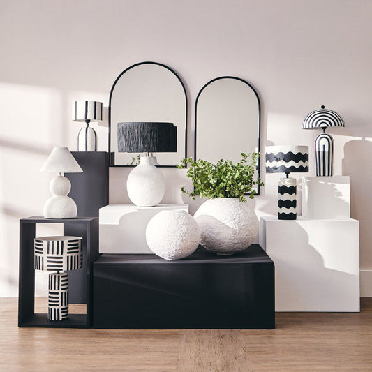 Carta Black and White Stripe Papier Mache Table Lamp