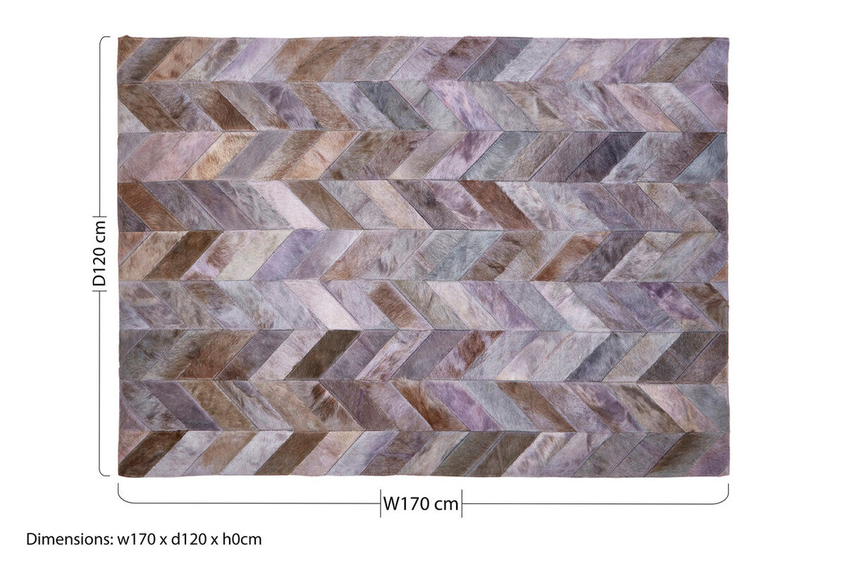 Bosie Small Grey Hair on Leather Chevron Patchwork Rug | Safira