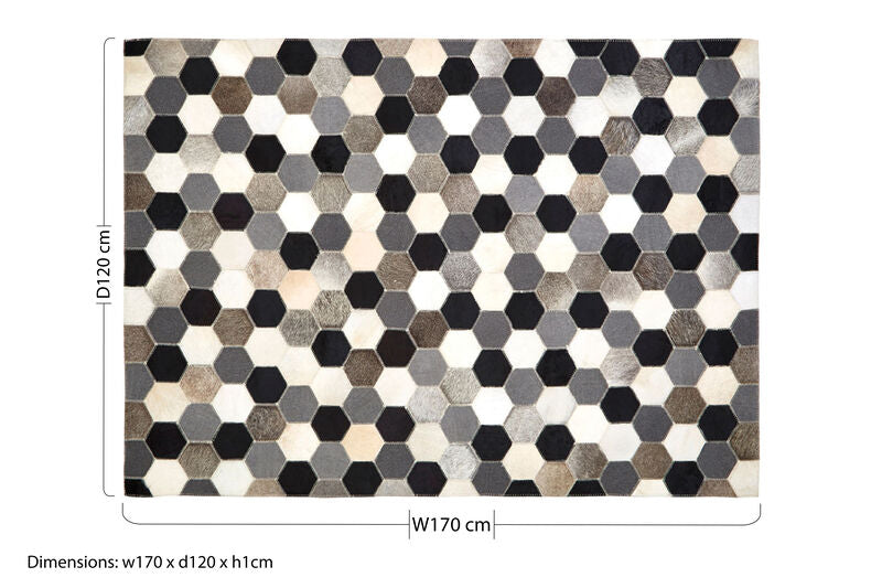 Bosie Small Hair on Leather Hexagon Patchwork Rug | Safira