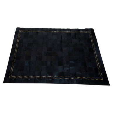 Bosie Small Black Hair on Leather Patchwork Rug with Gold Studs | Safira
