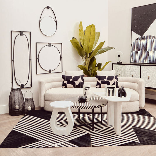 Bosie Large Black and White Hair on Leather Rug | Safira