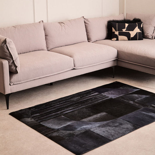 Bosie Safira Small Black And Grey Deco Hair on Leather Rug