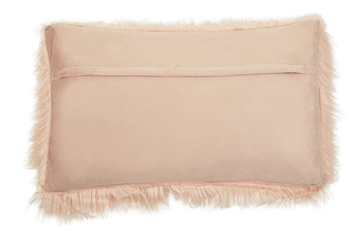 Bosie Faux Fur Pink Rectangular Cushion | Mongolian