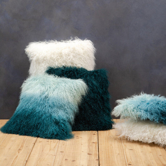 Bosie Real Mongolian Fur White Square Cushion