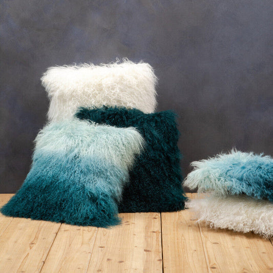 Bosie Real Fur Blue Ombre Rectangular Cushion | Mongolian
