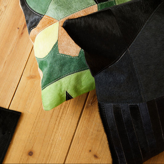 Bosie Black and Grey Hair on Leather Cushion | Safira