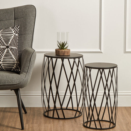 Avantis Set Of 2 Black Metal Round Side Tables