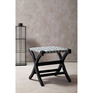 Kendari Woven Grey Leather And Black Teak Stool