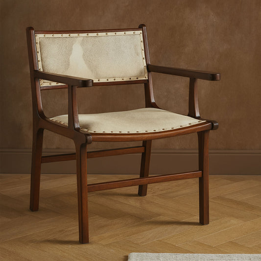 Kendari Leather and Teak Wood Dining Chair