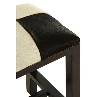 Kendari Black and White Leather Stool with Wood Frame